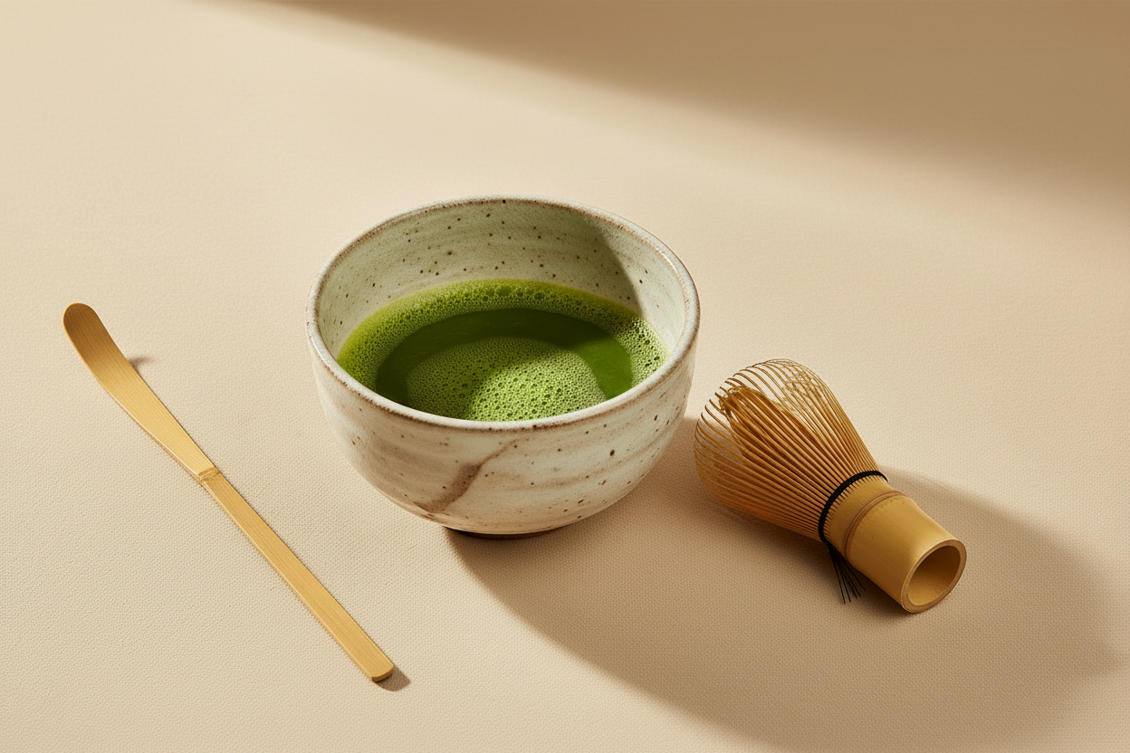 Matcha banner – skje ved siden av koppen