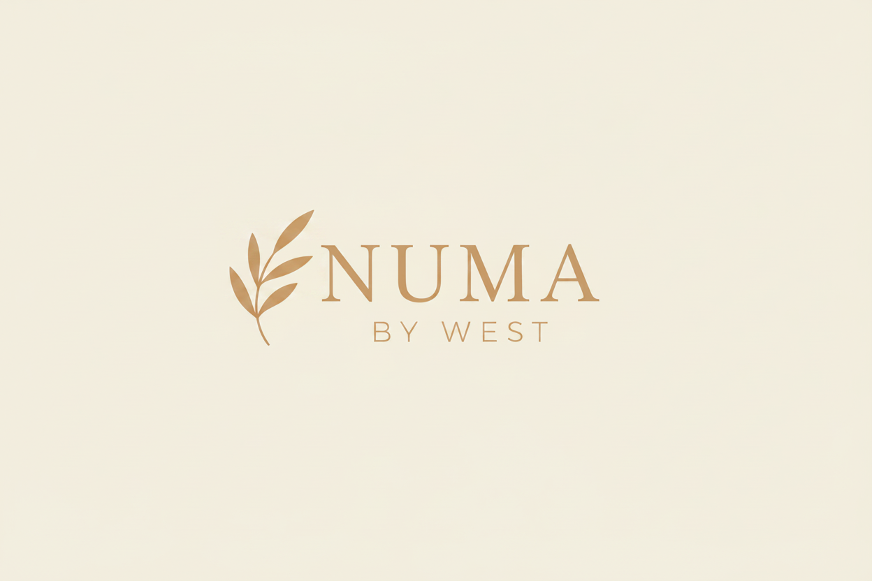 Numa by West – botanisk logo med blad til venstre