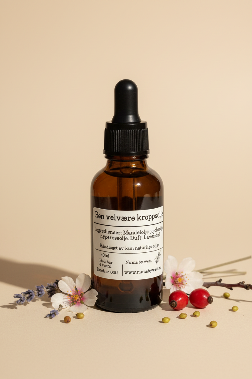 Ren velvære kroppsolje - Profesjonelt produktbilde